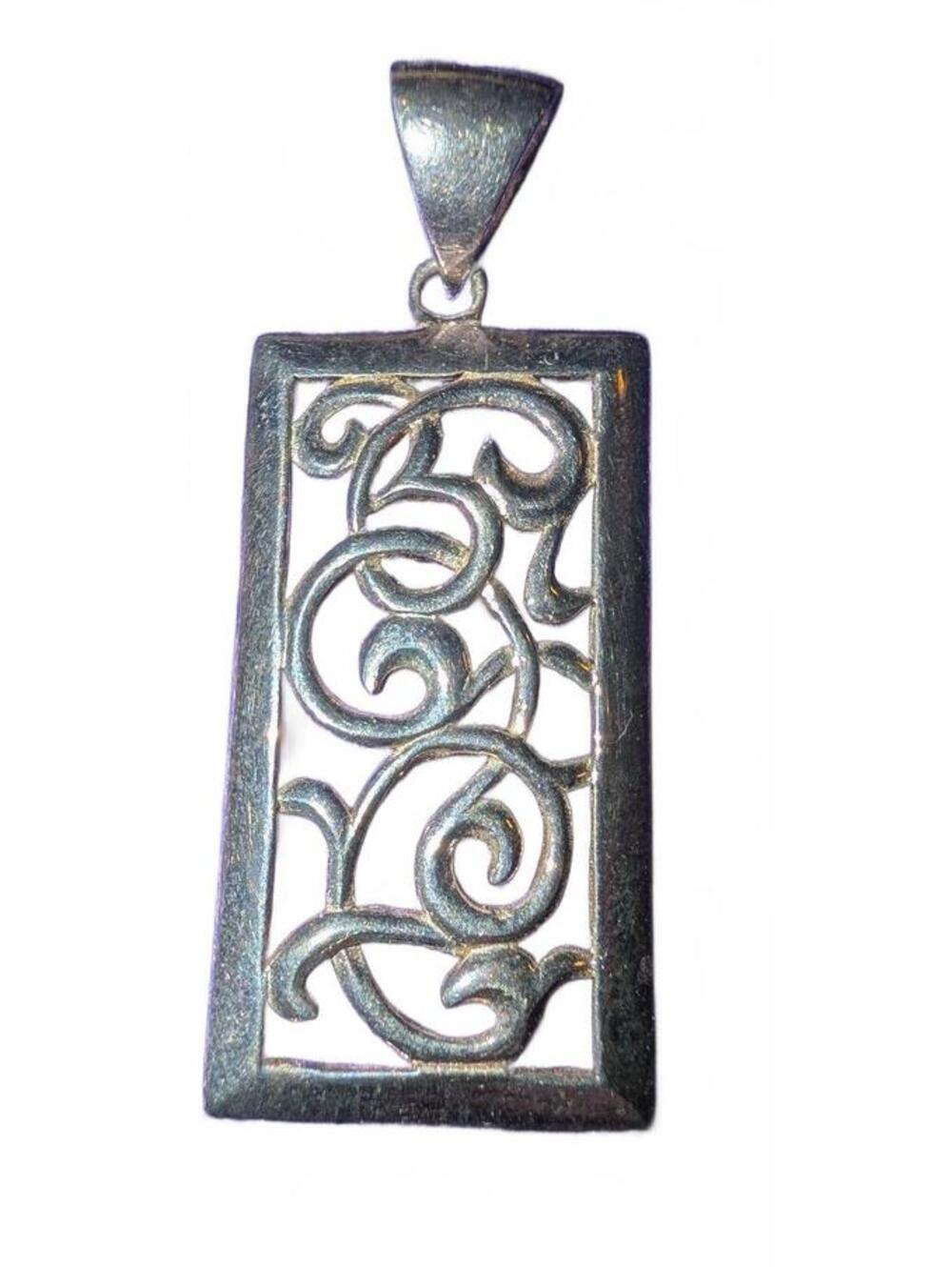 Vintage Sterling Silver 925 Rectangular Filigree Pendant